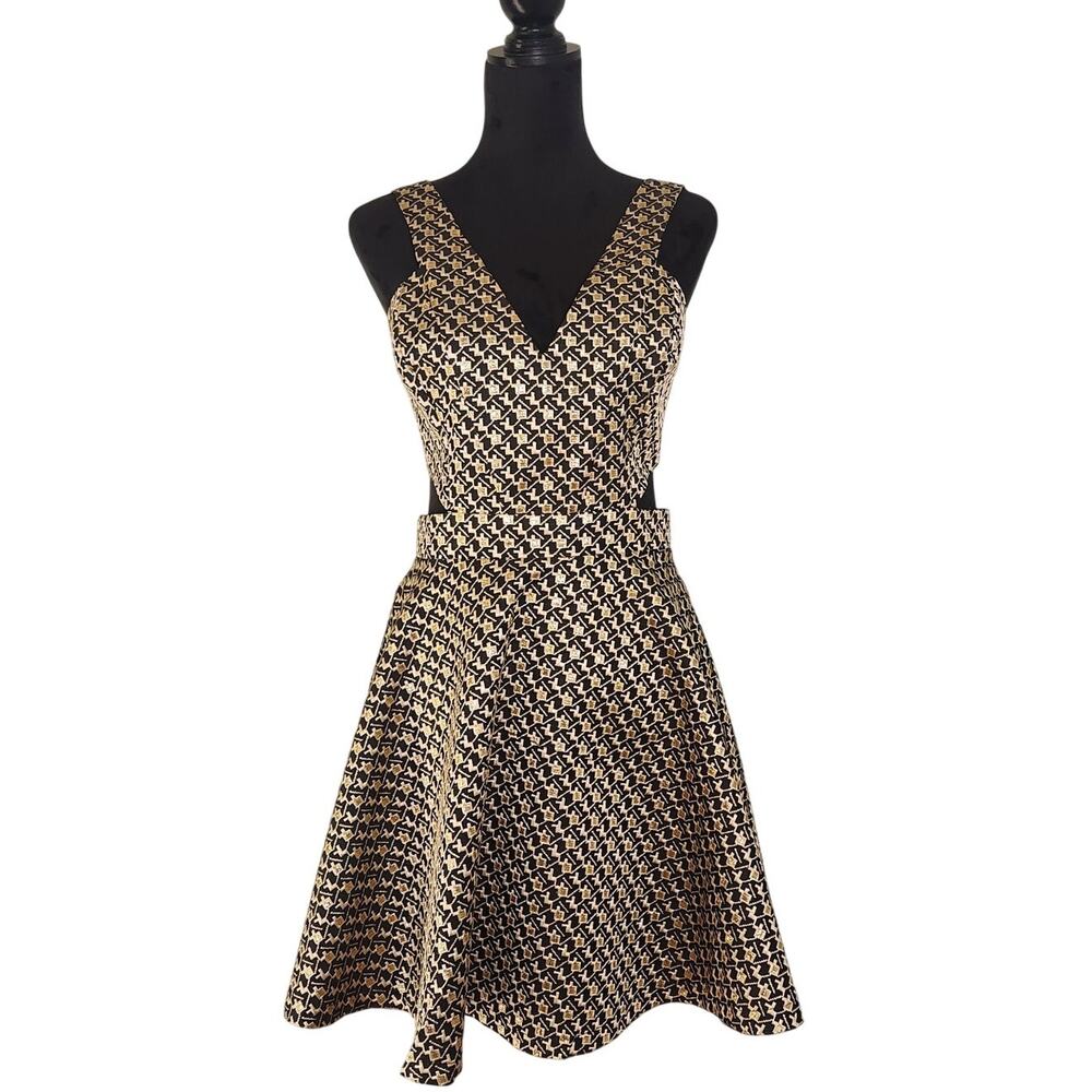 GIANNA BINI (GB) Black and Gold Cut-Out Mini Dress, Size Medium